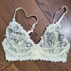 NWOT Free Peopls Yellow Mesh Floral Embroidery Bra, 32D